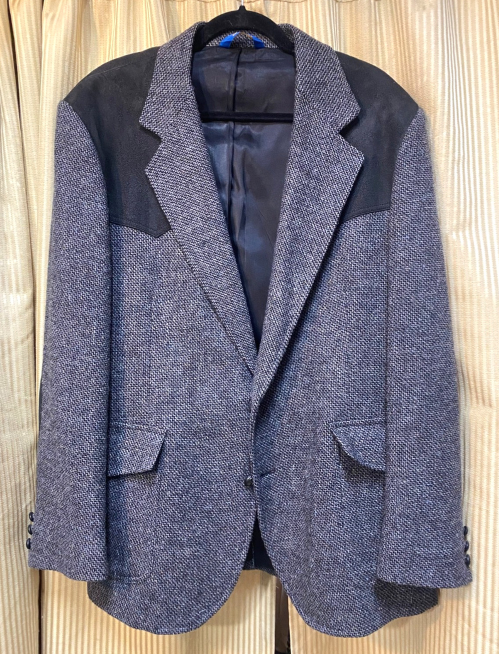Pendleton Western Jacket Men's Size 44 Herringbone Wool Suede Gray Vintage 70s